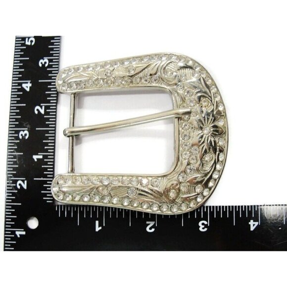 Classic Belt Buckle Vintage Rhinestone Silver Tone Western Scroll Cowgirl Bling - Picture 3 of 6